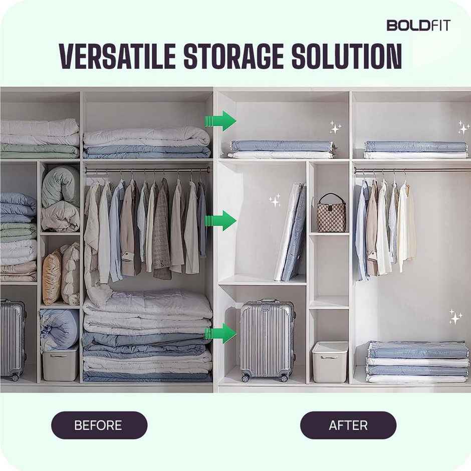 Boldfit Reusable Vacuum Storage Bags With Ziplock For Home & Travel - (2Small - 2Medium - 1Large)